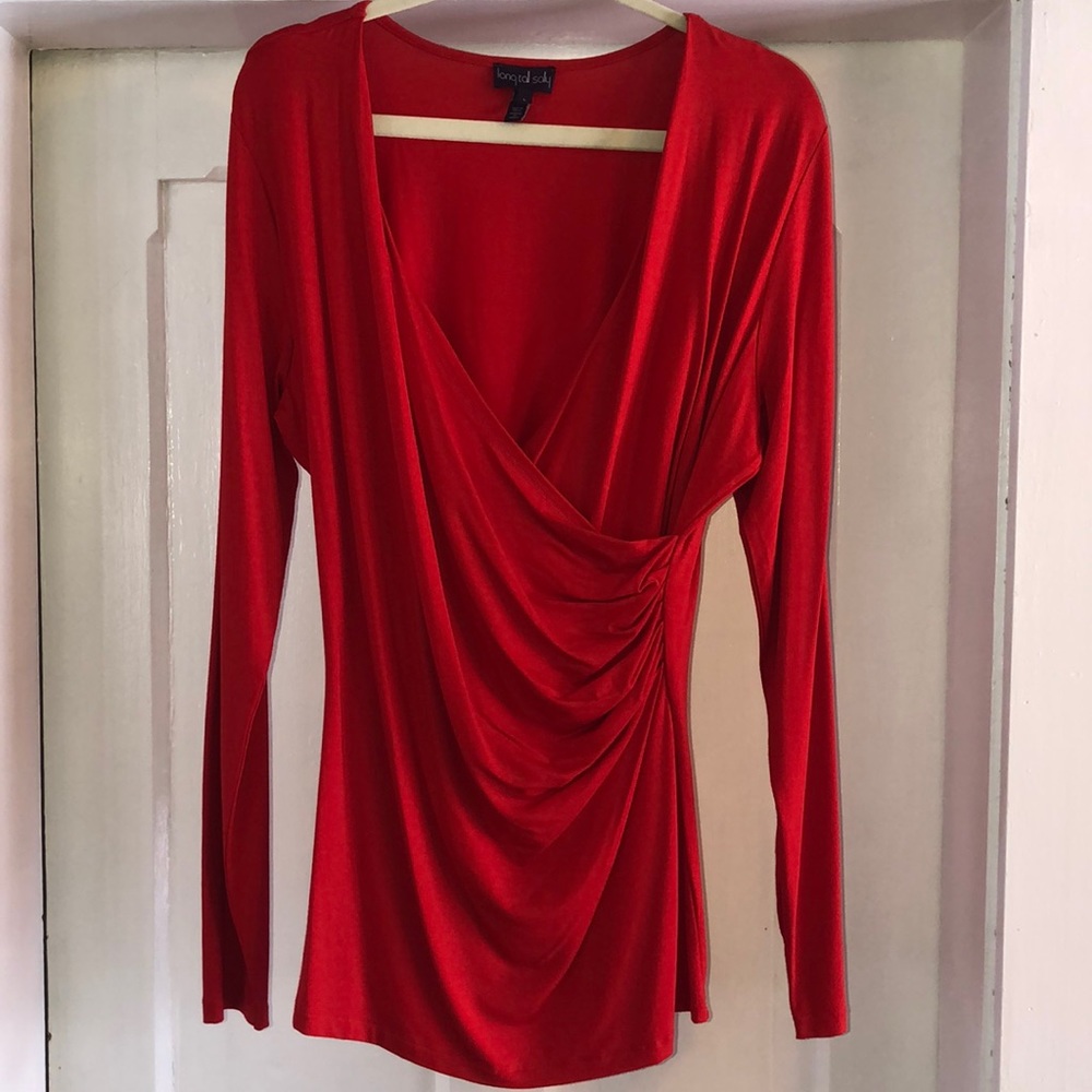 Long Tall Sally wrap-front red top